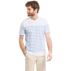 Armor Lux Marinière Etel à Manches Courtes en Coton léger Homme, Blanc/Flax Blue, L