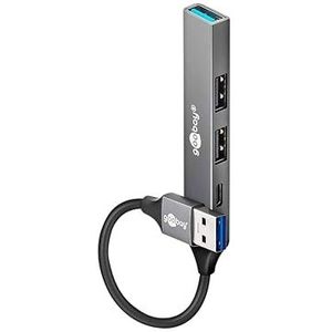 goobay USB 3.2 hub met 4 poorten Slim/USB Stekkerdoos, 5 Gbits, USB-hub/USB A splitter naar 3 USB-A-poorten en 1 USB 3.0/74458 USB-C multiport adapter