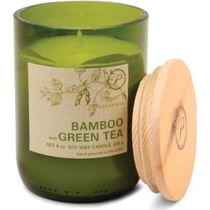 Paddywax Scented Candles Eco Green Handgemaakte kaars in gerecyclede glazen container, 226 g, bamboe en groene thee