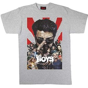 The Boys Cast Collage heren T-shirt | Officieel product | Ronde hals T-shirt met grafisch karakter, verjaardagscadeau voor mannen, voor thuis of in de sportschool, grijs.