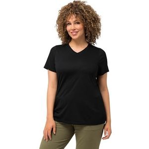 Ulla Popken T-shirt fonctionnel pour femme grandes tailles grande taille, antibactérien, col en V, manches mi-longues, noir 58+ 810781100-58+, Noir, 60-62