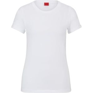HUGO The Plain T-shirt voor dames van katoenen jersey met spiegellogo, Wit