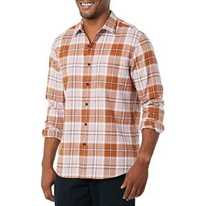Amazon Essentials Flanellen overhemd voor heren met lange mouwen, slim fit, lila bruin tartan stof, XS