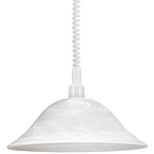EGLO Hanglamp Alessandra, 1-vlammige hanglamp met spiraalkabel, in hoogte verstelbaar, klassieke hanglamp, keukenlamp van kunststof en albastglas, eettafellamp in wit met E27-fitting
