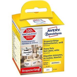 AVERY Zweckform A1976411 Weerbestendige aluminium labels, 25 x 54 mm, compatibel met Dymo LabelWriter, robuust, beschrijfbaar, permanent, 1 rol, wit