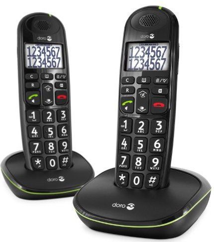 Doro PhoneEasy 110 Draadloze DECT-telefoon voor senioren met grote sprekende toetsen, intercom/interne oproepfunctie en versterkte audio (zwart x 2) [Franse versie]