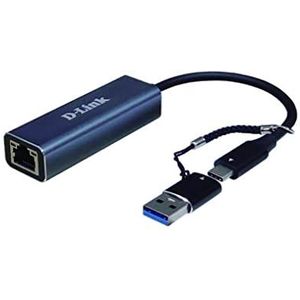 D-Link DUB-2315 USB-C/USB naar 2,5 Gigabit Ethernet-adapter. USB-C Thunderbolt 3 of USB 3.0 naar RJ45 2,5 Gigabit LAN voor PC, MacBook Pro, MacBook Air, iPad Pro, Chromebook, Surface Pro en meer