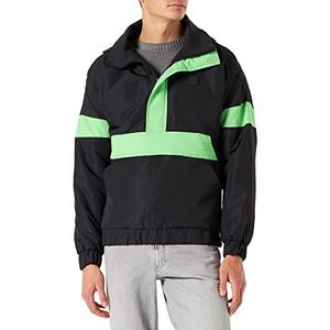 Urban Classics Windbreaker 3-kleurige Mix Pullover Over Jacket Jacket, meerkleurig (Black/Neon Green 01191), Medium Heren, zwart/neongroen