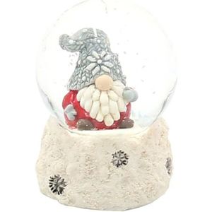 Kerstsneeuwbol met grijze muts op witte sokkel, L/H/Ø 4,5 x 4,5 x 6,3 cm, Ø 4,5 cm