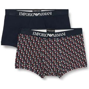 Emporio Armani Set van 2 boxershorts voor heren, Navy/Navy Print