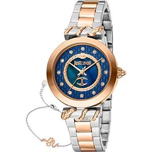 Just Cavalli Dames Light - Polshorloge set voor dames met bijpassende armband van roestvrij staal analoog display, blauw staal, mode, Blauw staal, Mode