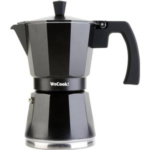 WECOOK! Luatec Italiaans koffiezetapparaat, inductie, aluminium, express, 12 kopjes, geschikt voor alle keukens, kleur: zwart, siliconen sluiting, veiligheidsventiel