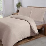 Sleepdown Jersey Melange Beige Warm Cosy Easy Care Effen Garen Geverfd Dekbedovertrek Quilt Beddengoed Set - 200 cm x 200 cm + 2 kussenslopen 80 cm x 80 cm