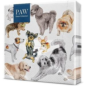 PAW Decor Collection Papieren servetten, 3-laags, 33 x 33 cm, 20 stuks, papieren tafelkleed, ideaal voor open dagen, tuinfeesten, familie-evenementen (honden geluk)