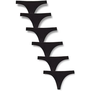 Amazon Essentials Lot de 6 strings en coton pour femme, noir, taille M