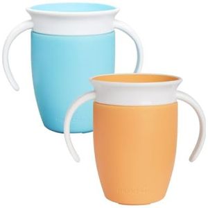 Munchkin Miracle 360 leerbeker voor kinderen, 6 maanden, 207 ml, 2 stuks, leerbeker voor kleine kinderen, BPA-vrij, morsbestendig, blauw/blauw