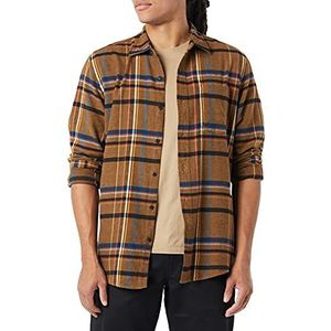 Amazon Essentials Flanellen overhemd voor heren met lange mouwen (verkrijgbaar in grote maten) - Zwart en bruin Schots patroon gemengd - Maat M