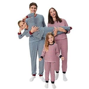 TRENDYOL Set van 2 pyjama's met fijne strepen voor heren en meisjes, blauw, 8-9 jaar, Blauw