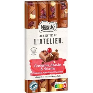 Nestlé De Recepten van het Atelier - chocolade met melk, cranberries, hazelnoot, amandel, 170 g tablet