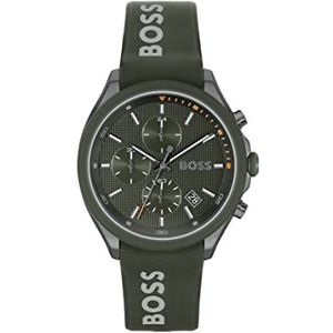 BOSS Heren chronograaf quartz horloge met groene siliconen band - 1514060, Groen, Riem
