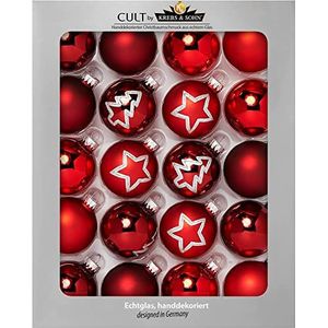 Krebs & Sohn Set van 20 glazen ballen - Kerstboomversiering om op te hangen - Assortiment kerstballen - Bordeauxrood