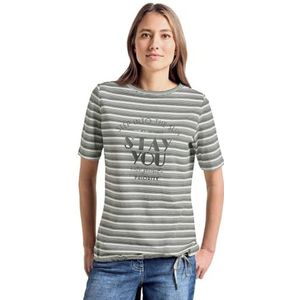 Cecil B321138 T-shirt met korte mouwen en strepen voor dames, Stevige kaki