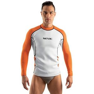 SEAC Heren neopreen lange mouwen shirt 2mm neopreen ondergoed duikondergoed rashguard zwemmen surfen wit / oranje XXXL, Wit/Oranje