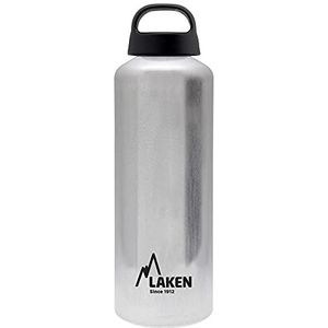 Laken Classic Aluminium drinkfles met brede opening en gesp, BPA-vrij, 750 ml, zilverkleurig
