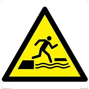 W068 Panneau d'avertissement : Falling in water when step on or off a Floating surface - 300 x 300 mm - S