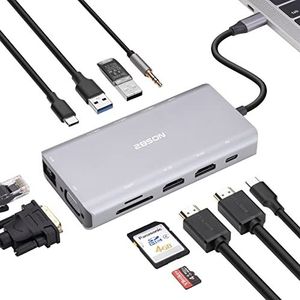 USB C Hub 2BSON 11 in 1, multiport naar HDMI-adapter 4K, Ethernet, PD 100W, USB 3.1, MicroSD / TF voor MacBook, iPad Pro, DELL, HP, Surface