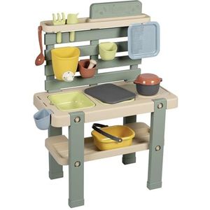Smoby Life - Mud Kitchen – spel voor keuken – kruk voor buiten – 11 accessoires – uv-bestendig – gerecycled materiaal – vanaf 3 jaar – gemaakt in Frankrijk