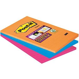 Post-it Super Sticky notities, boost-kleuren, gelinieerd, 101 mm x 152 mm, 90 vellen/blok, 3 blokken/verpakking