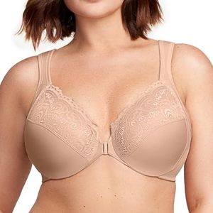 Glamorise Elegance Front Close Underwire Bra Cupbeha voor dames, Beige (koffie 211), 100E