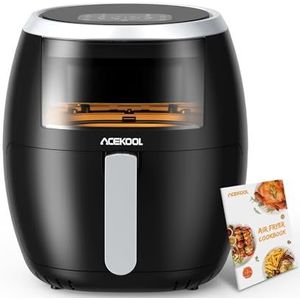 Friteuse zonder olie, Air Fryer, elektrisch, met receptenboek, 8 l, 1800 W, 8 programma's XXL van roestvrij staal, touchscreen, led-touchscreen, kijkvenster, BPA-vrij, 360° warmte, zwart Acekool