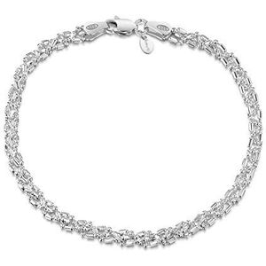 Amberta Armband van 925 sterling zilver met 3,5 mm grote parels en staafketting, afmetingen 17,8 cm, 19,1 cm, 20,3 cm, 7.5""/19 cm, sterling zilver, Diamant