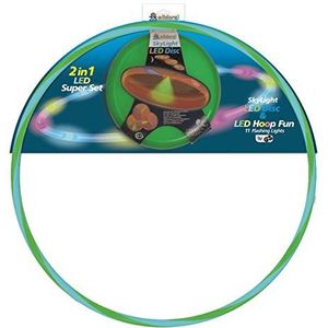 alldoro 63029 2-1 schijf, Sky Light Disc, diameter 27 cm, 1 hoela- en werpschijf met led en licht, sportspeelgoed voor kinderen vanaf 4 jaar en volwassenen, blauw/groen en schijf, groen