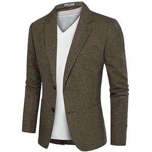 Britse wolmix tweed visgraat blazer, sportjas, bruine houndstoot, L, Bruine kippenvoet, L