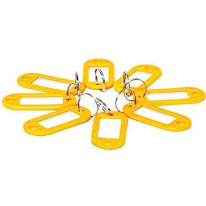 D.RECT 10 stuks sleutelhangers van kunststof met gespen - Sleutelhanger met venster voor bagage, huisdiernaam en kantoorlabels - geel