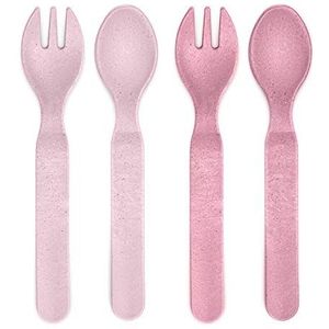 Reer Growing bestekset voor kinderen, 4-delig, 2 lepels, 2 vorken, roze, duurzaam, zonder melamine, 1 stuk 22104