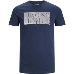 JACK & JONES t-shirt voor heren, met tekst, ronde hals, marineblauw blazer