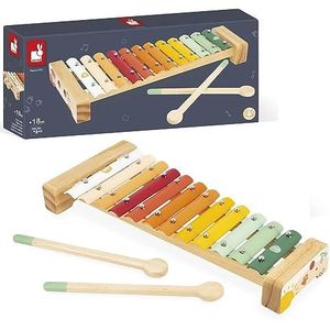 Janod - Sunshine metalen en houten xylofoon - muziekinstrument voor kinderen - speelgoed voor imitatie en muzikaal ontwaken - schilderen op water - vanaf 18 maanden, J07619