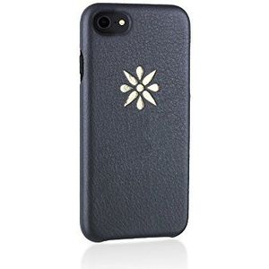 Axpasia Beschermhoes voor iPhone 8 (4,7 inch), Slim Light met goudkleurig logo [dun] Made in Italy, voor iPhone 6, 6 Plus, 7, 7 Plus, 8, 8 Plus, X, echt leer, krasbestendig, blauw, draadloos opladen