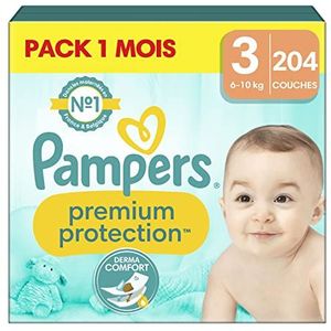Pampers Premium Protection luiers maat 3 (6-10 kg), 204 luiers, 1 maand verpakking, onze nr. 1 voor de bescherming van de gevoelige huid