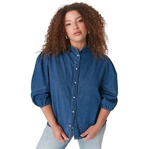 TRENDYOL Dames effen mao kraag shirt marineblauw 48, Navy Blauw