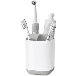Joseph Joseph EasyStore - Tandenborstel- en tandpastahouder, compatibel met elektrische en traditionele tandenborstels, 3 vakken, afneembare badkameropslag, medium, wit/grijs