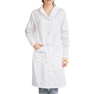 Laboratoriumjas voor dames en heren, witte blouse, 100% katoen met drukknopen, perfect voor werk en studie - Dames - Fabrikant: 48/FR:50, Wit.