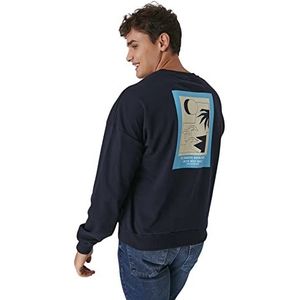 Trendyol Oversized sweatshirt met ronde hals en print in liggend formaat, marineblauw, L, Navy Blauw