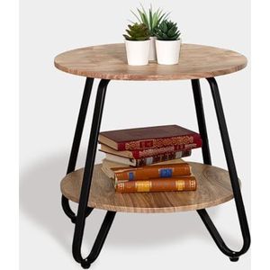 MEUBLE COSY Bijzettafel, rond, bankuiteinden, design, 2 niveaus, Scandinavisch gueridon, meubels, woonkamer, slaapkamer, houten frame, robuust staal, eiken, 46 x 46 x 45 cm