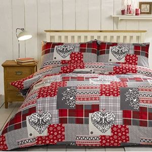 Alpine Patchwork Beddengoed van thermoflanel, 100% katoen, motief sneeuwvlok, 200 x 200 x 0,5 cm, rood/meerkleurig