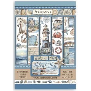 Stamperia - Washi Pad voor scrapbooking, albums, kaarten, bullet journalling en meer, transparant, gemakkelijk te snijden, zuurvrij, perfect voor hobbies, handwerk en cadeau (Silent Sea) (A5) (8